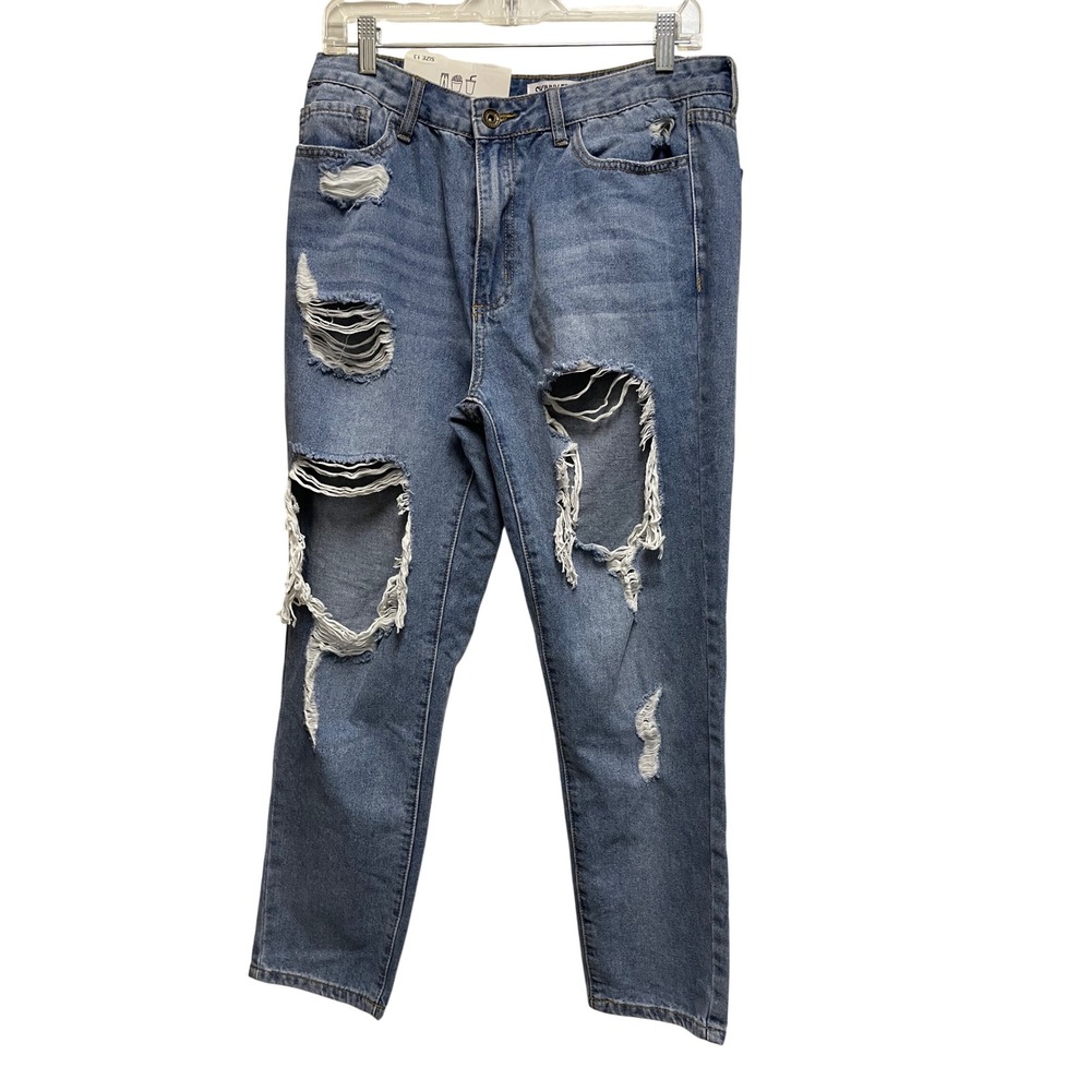 Skinny Fries Denim Daisy Mom Jeans Medium Wash Distressed Ripped Size 13 NEW